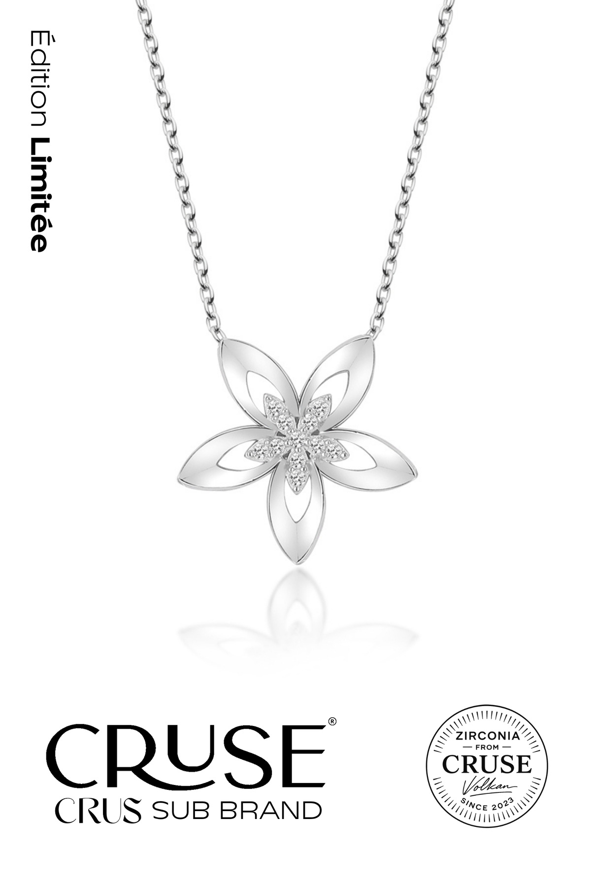 925 Ayar Gümüş Fleur de Grâce Çiçek Kolye 18 Ayar Beyaz Altın Kaplama Édition Limitée