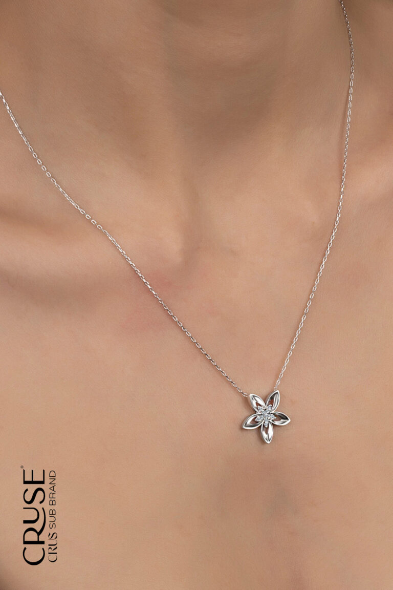 925 Ayar Gümüş Fleur de Grâce Çiçek Kolye 18 Ayar Beyaz Altın Kaplama Édition Limitée